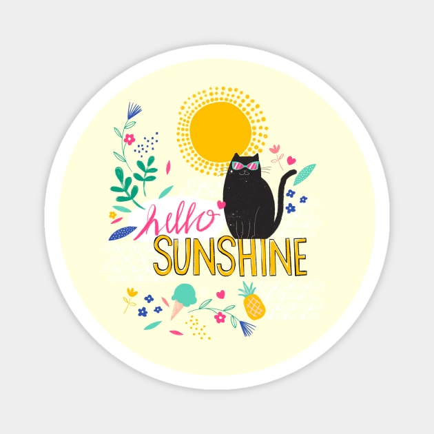 Hello Sunshine Cat Magnet by Michele Norris